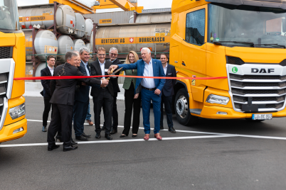 Ribbon-cutting celebration at the AZT terminal with Bertschi representatives