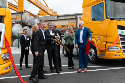 Ribbon-cutting celebration at the AZT terminal with Bertschi representatives