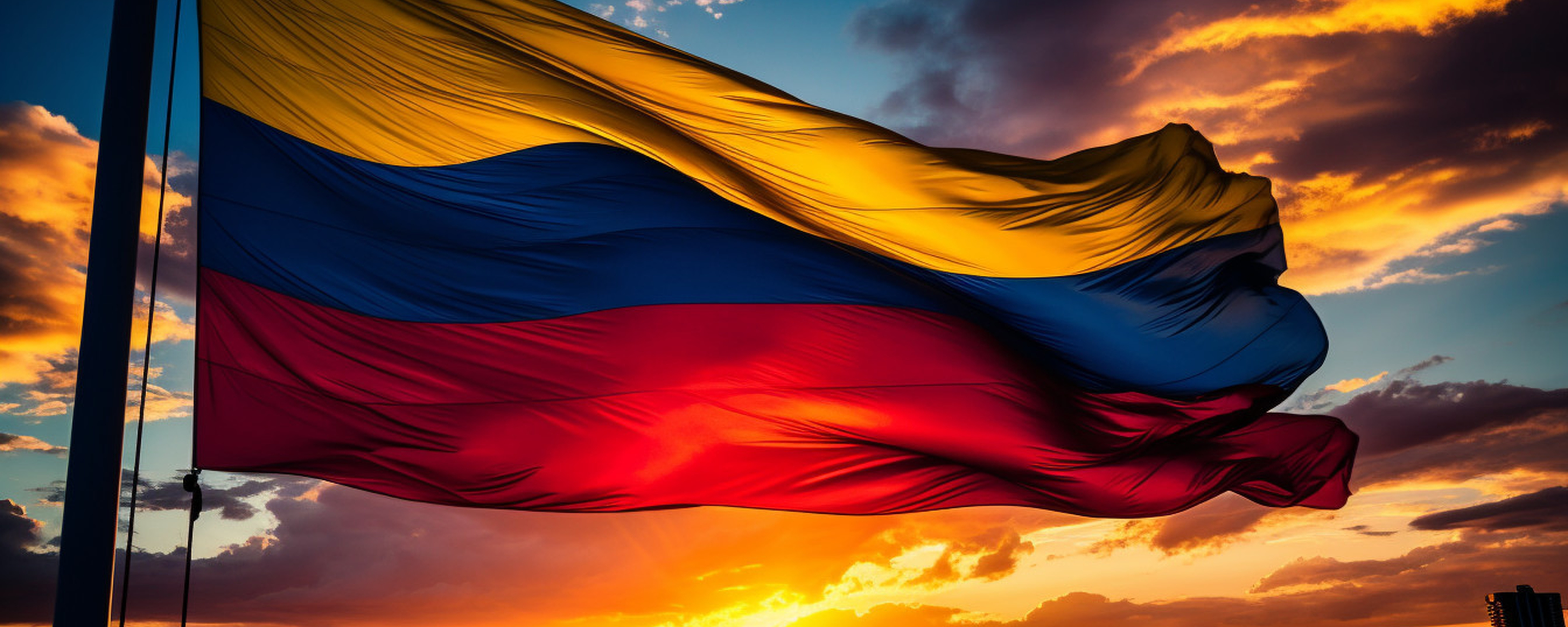Colombia Flag against sunset backdrop